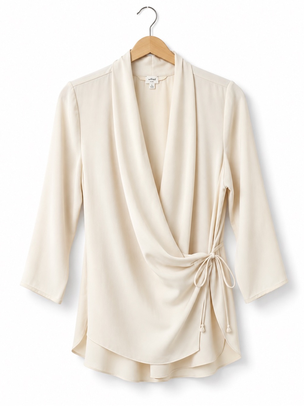 Wilfred Aritzia Ivory Draped Wrap Tie Blouse Tunic Large
